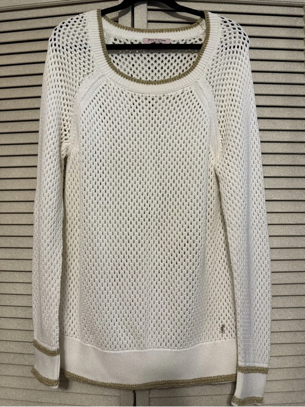 Juicy Couture Cream Open-Weave Sweater with Gold Trim